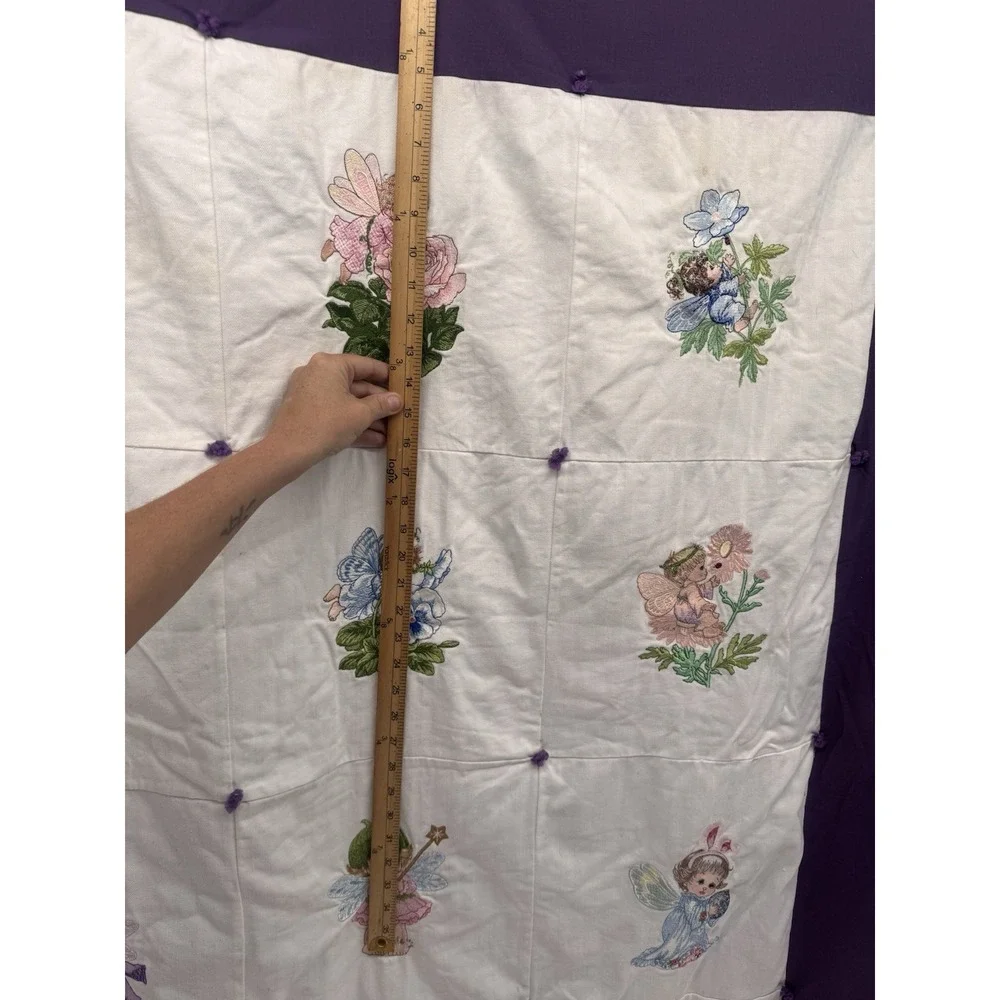Vintage Handmade Fairy Quilt Embroidered Flower Baby Blanket Purple Cottagecore